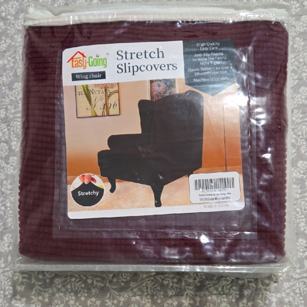 New Burgundy Wing Chair Slipcover